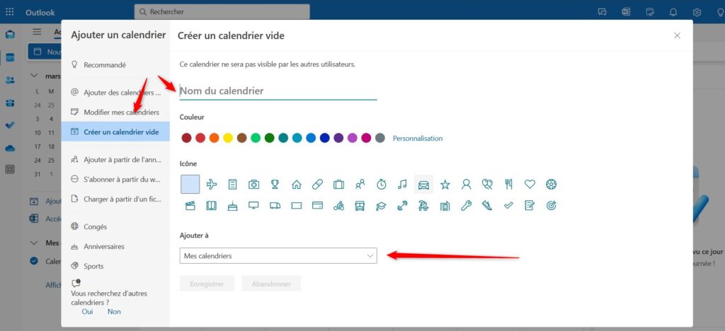 agenda partagé sur outlook