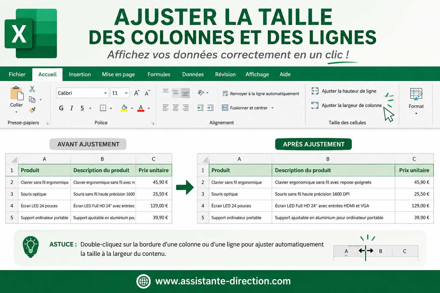 Ajuster la taille des colonnes et des lignes