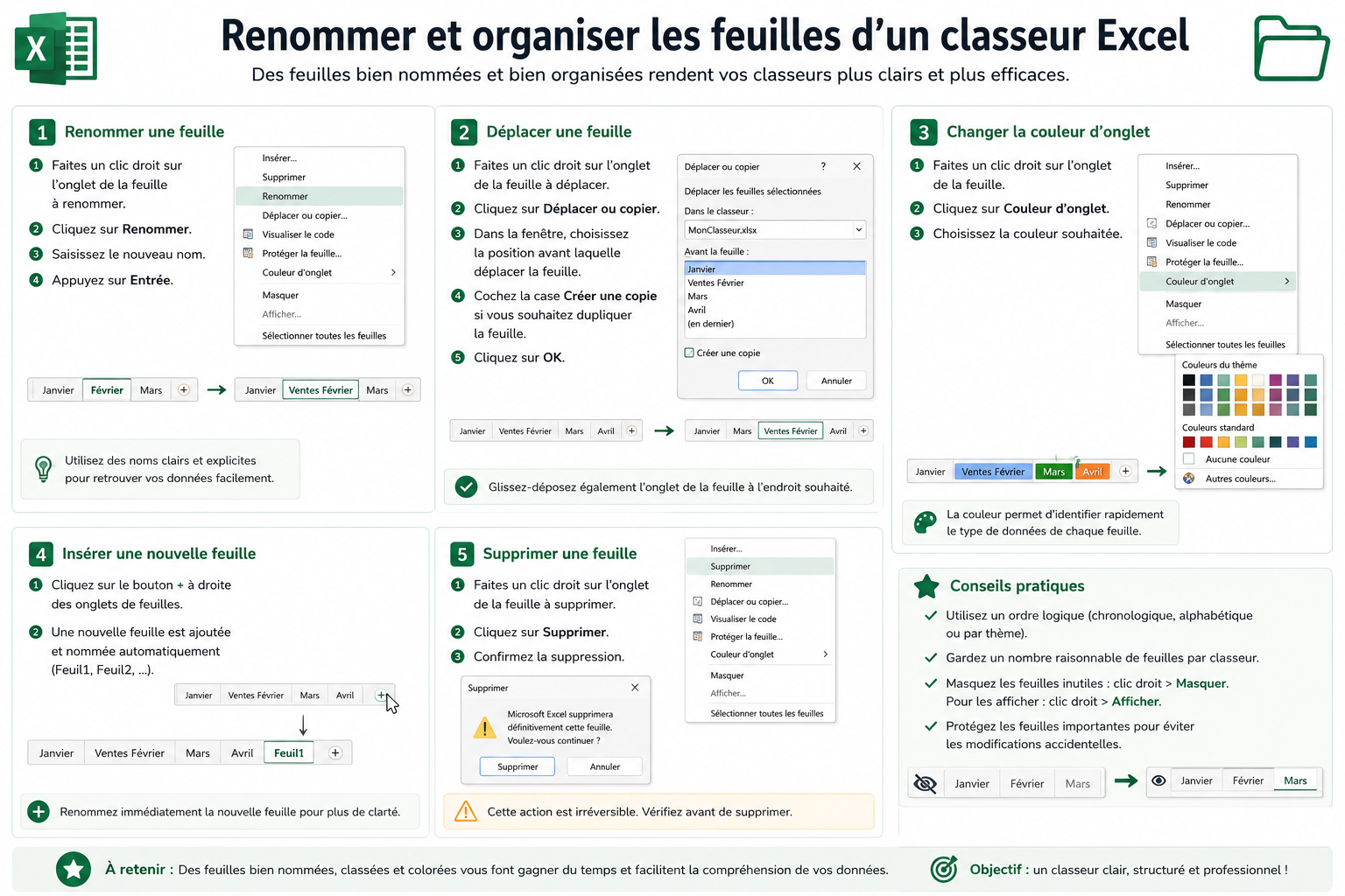 Renommer et organiser les feuilles d’un classeur