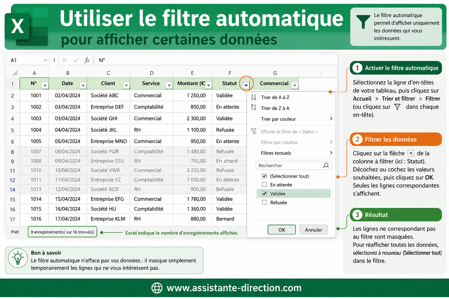 Utiliser le filtre automatique pour afficher certaines données