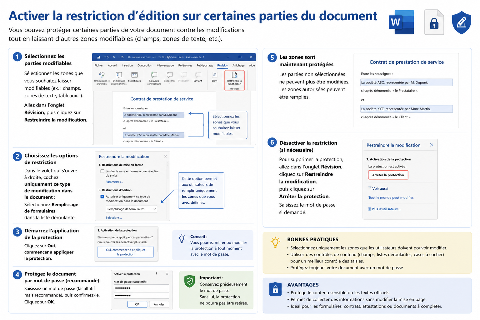 Activer la restriction d’édition sur certaines parties du document