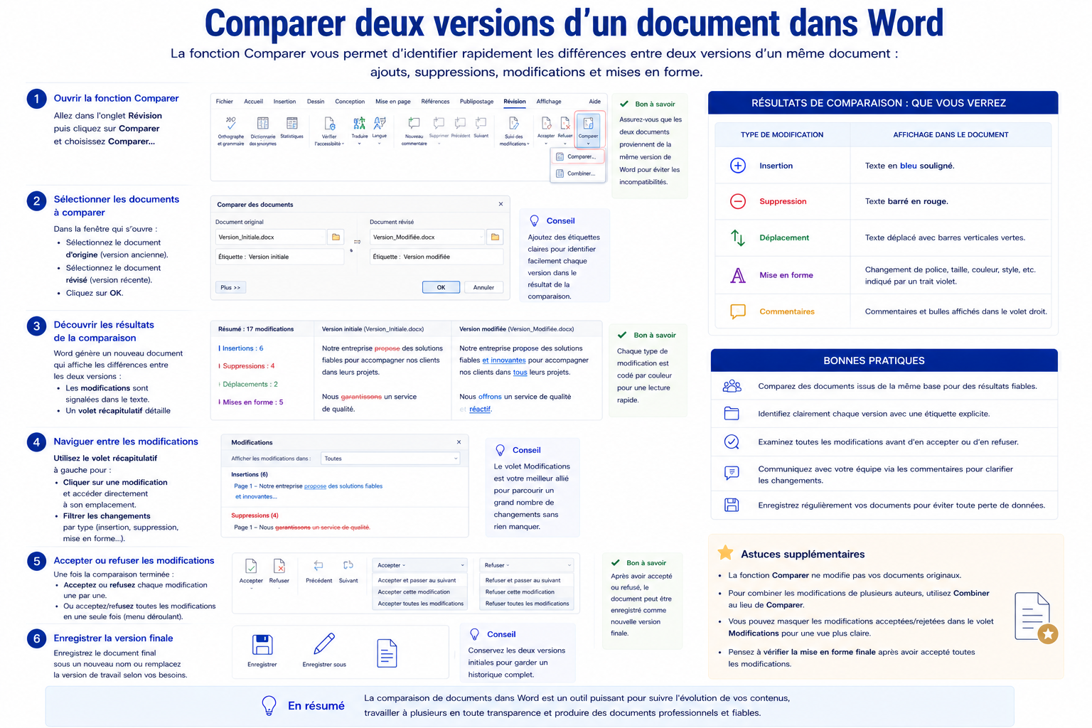 Comparer deux versions d’un document dans Word
