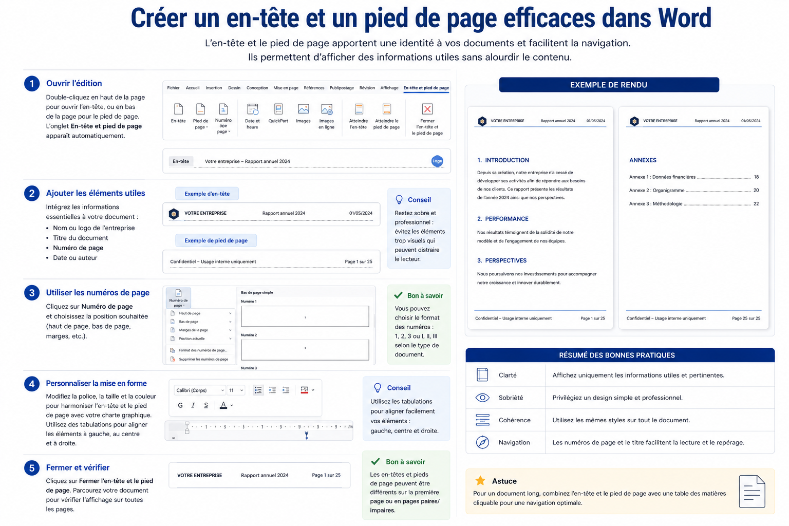 Créer un en-tête et un pied de page efficaces