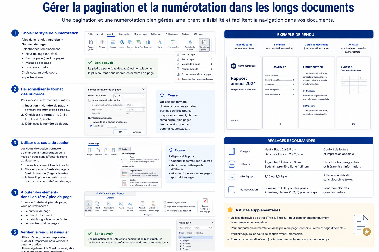 Gérer la pagination et la numérotation dans les longs documents