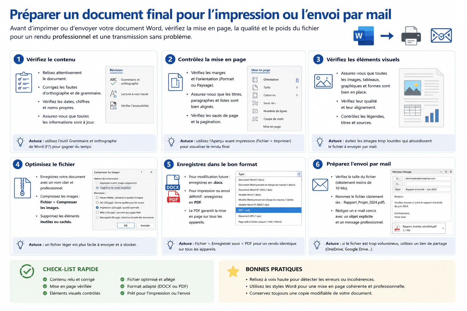 Préparer un document final pour l’impression ou l’envoi par mail
